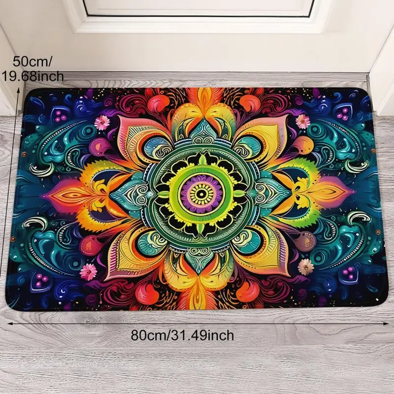 Floral Pattern Non-slip Floor Mat, Mandala Design Lightweight Washable Door Mat, Decorative Carpet for Home Living Room Bedroom Kitchen 5