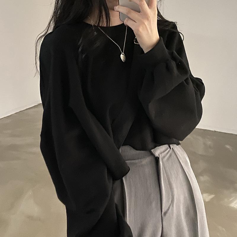Product Introduction of Short Sweater Women's Autumn Korean Solid Color New Loose-Fitting Cropped round Neck Women's Foreign Trade Top Women's Fashion Wholesale 11
