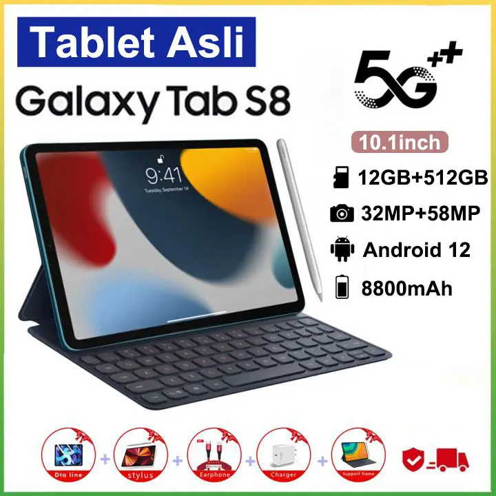 [PROMO] Tablet PC Asli Baru Galaxy Tab S8 S8+ 12GB+512GB Tablet Android 10.1inch Layar Full Screen Wifi 5G Dual SIM 0