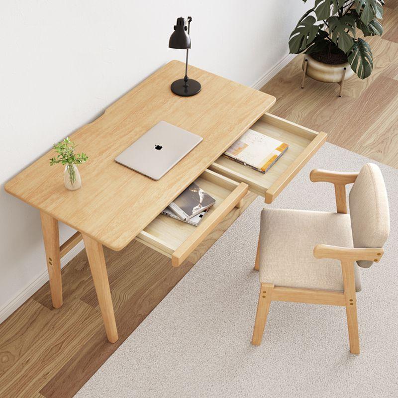Solid Wood Desk Simple with Drawer Student Writing Desk Rubber Wood Desktop Computer Desk Bedroom Office Desk 4