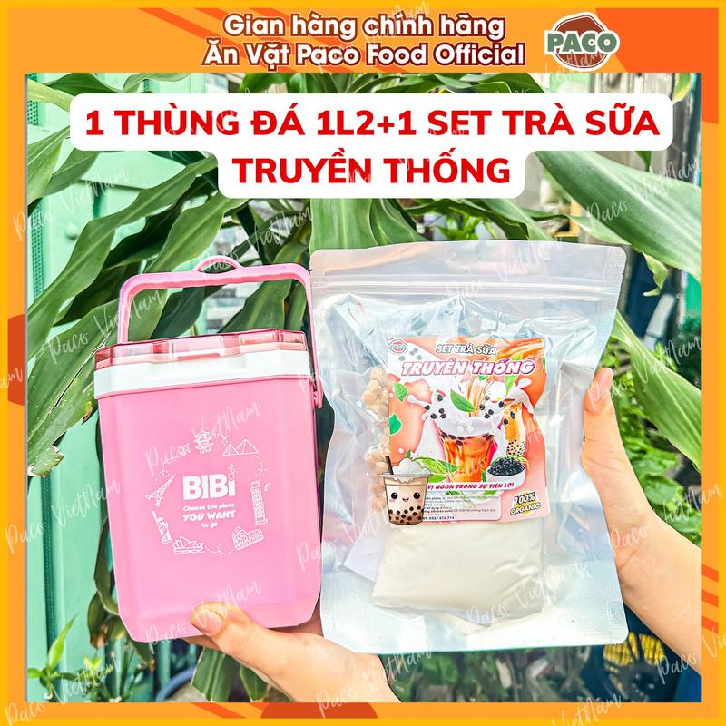  Combo 1 thùng đá vuông 1lít 2 màu ngẫu nhiên kèm 1 set trà sữa nấu được 5-6 ly ăn vặt paco food 