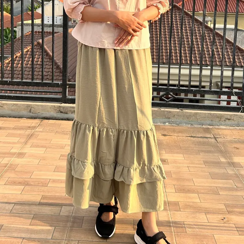 [milihbeau] Ruffle Crinkle Skirt - rok ironless tidak mudah kusut ringan adem pinggang karet nyaman murah untuk sehari-hari acara formal informal nyaman rok kekinian Polos cocok untuk hijab Santai Hitam Pink Sage Green 2