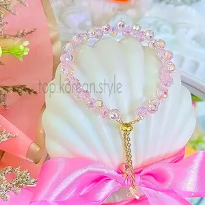 Gelang batu pink sakura small serut kualitas premium berkilau Perempuan Anggun