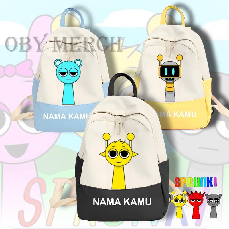 Tas Anak Sprunki Incredibox Karakter Custom Nama - Ransel Sekolah Anak SD SMP, Kuat dan Tahan Air 0