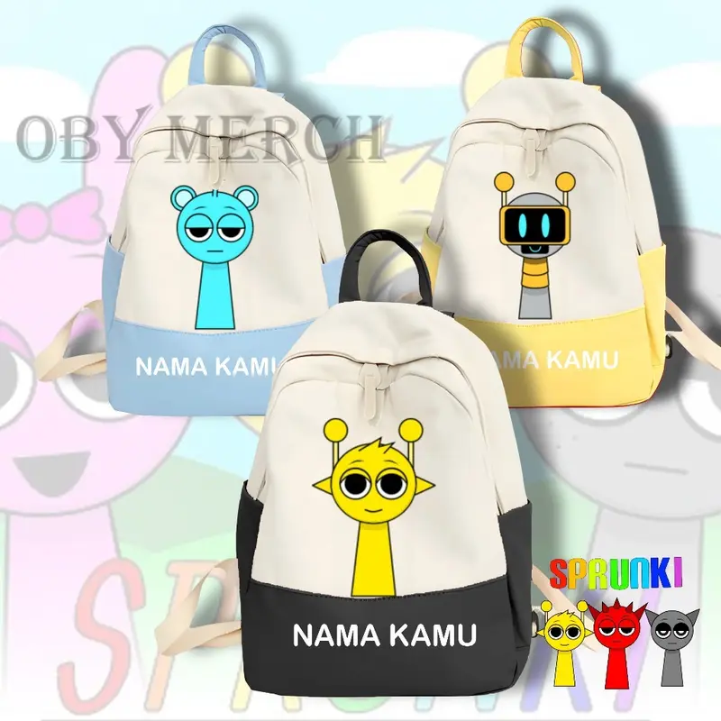 Tas Anak Sprunki Incredibox Karakter Custom Nama - Ransel Sekolah Anak SD SMP, Kuat dan Tahan Air 0