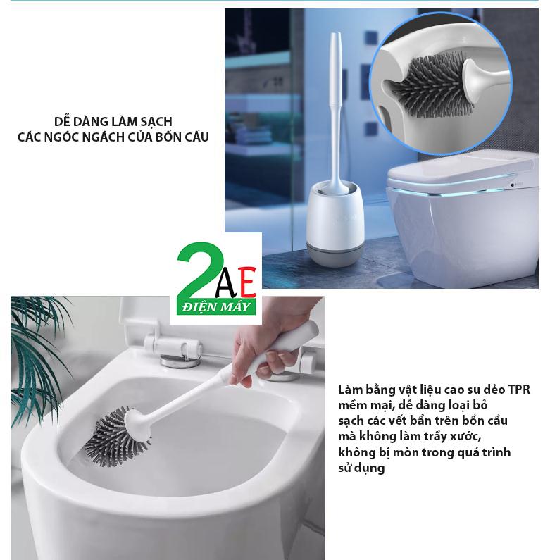 Cọ bồn cầu cao cấp kèm ống cắm Toilet Cao Su nhựa bền chổi tròn 6