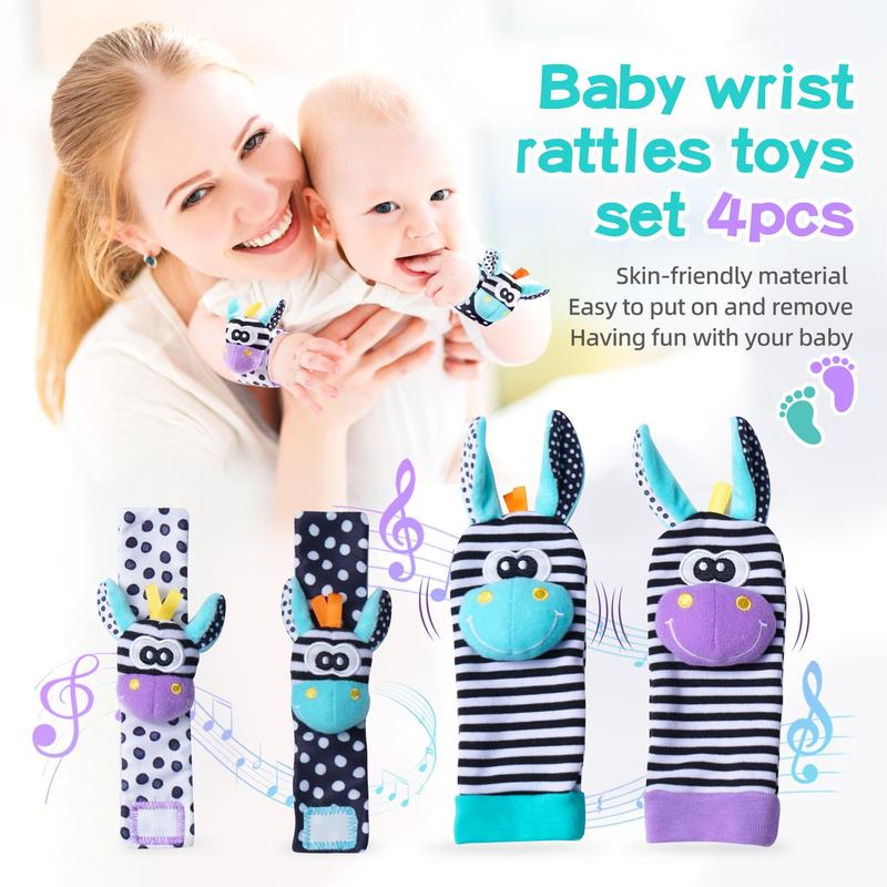 Cute Animal Wrist Rattles & Foot Finder Socks for Baby, Colorful Baby Wrist Rattle Foot Finder Toys, Toddler Rattle Socks, Feet Leg Ankle Sock, Toys for Mummy Time, Baby Toys,  Kids Toys,  Toddler Sensory Kit 7