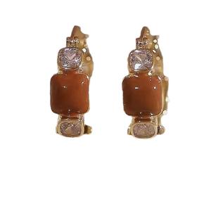 ต่างหูโลหะผสม, แฟชั่นอินเทรนด์, กลวกลูกปัด Rhinestone, ทรงกลม, สีน้ำตาล, สำหรับผู้หญิง, การออกแบบเฉพาะใหม่, ระดับไฮเอนด์