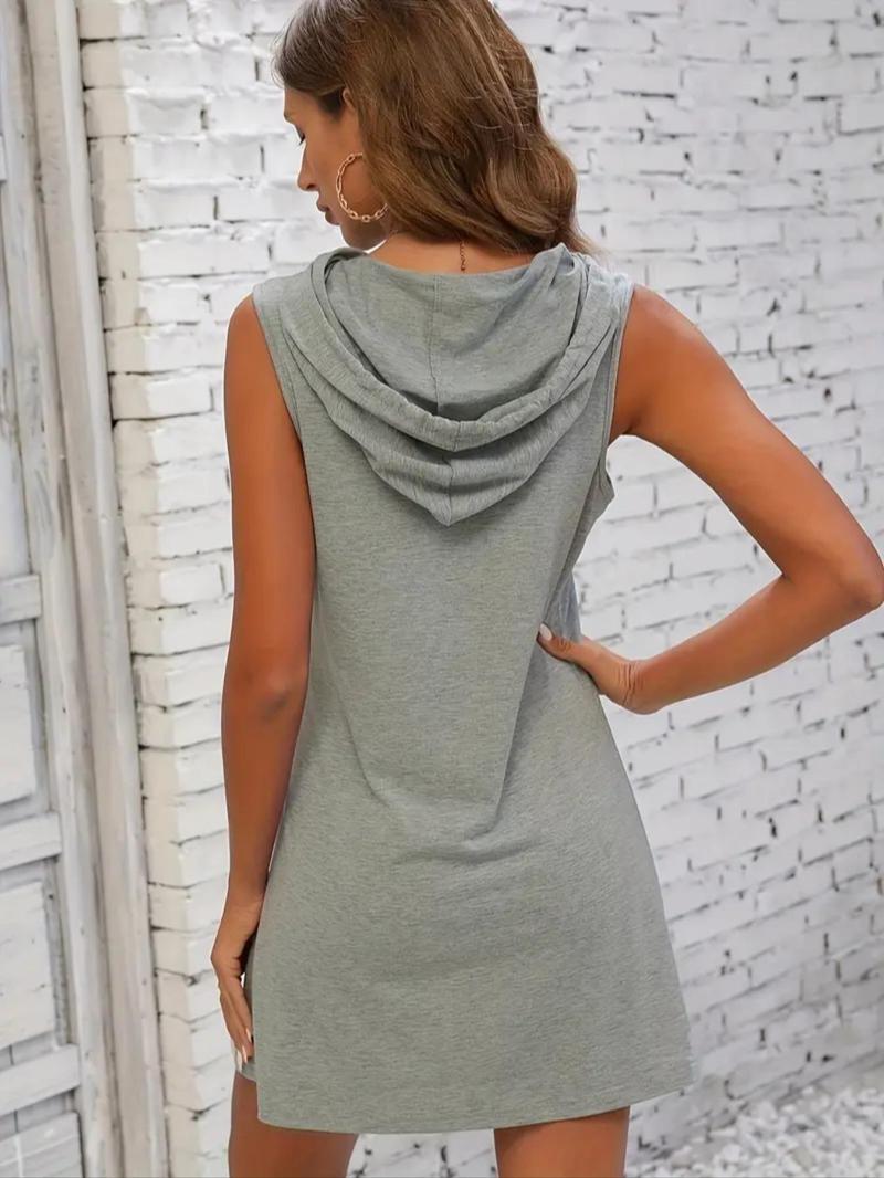 Product Introduction of Women's Plain Drawstring Hooded Dress, Casual Sleeveless Dress for Summer, Ladies Clothes for Daily Wear 6