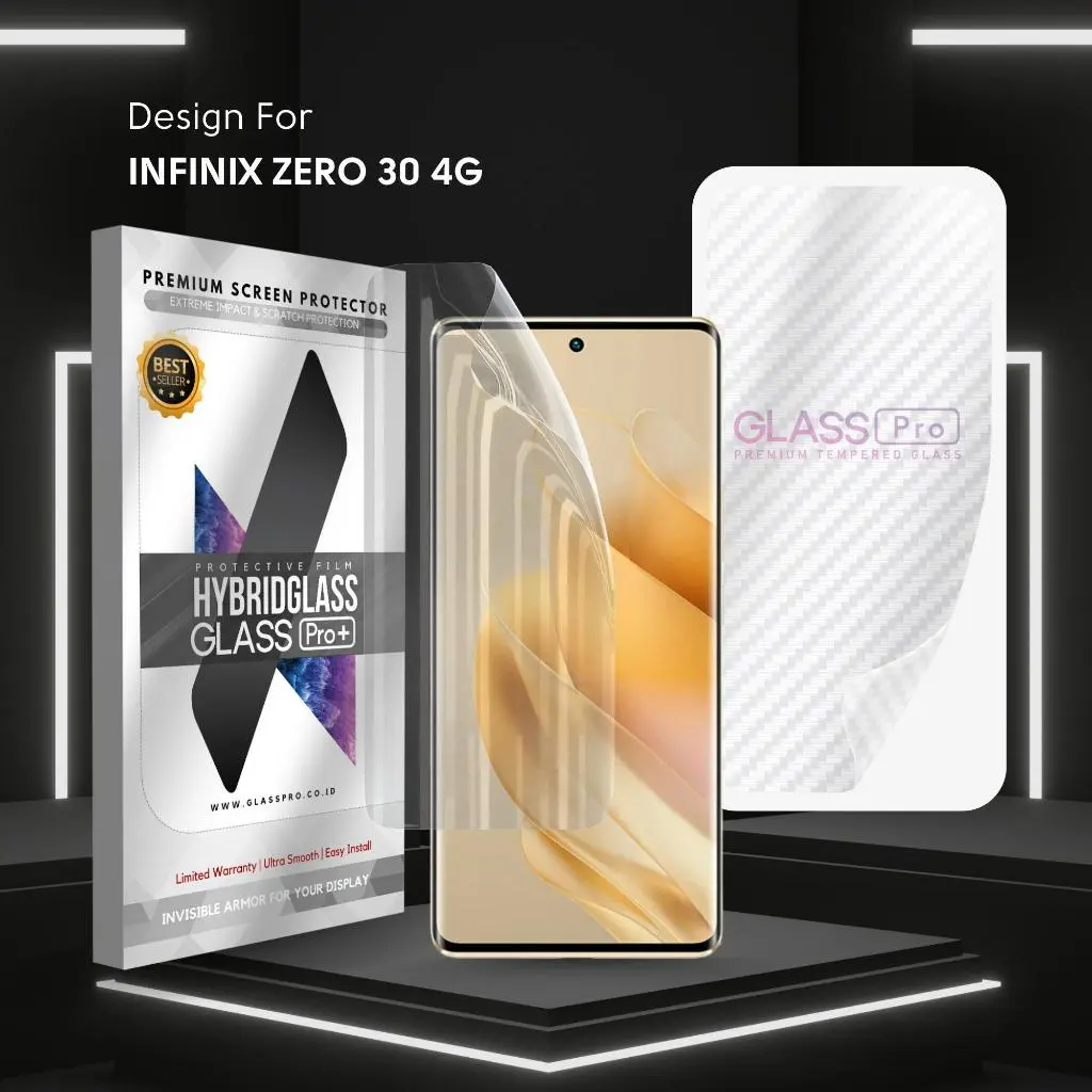 For INFINIX ZERO 30 4G - Hybrid Glass Hydrogel Full Cover Depan Belakang Anti Gores Premium Screen Protector Glossy Glass Pro - NOT Tempered Glass Matte Anti Gores Kaca Anti Crack Privacy Easy Install Gorilla Glass Anti Static hg-clear-carbon