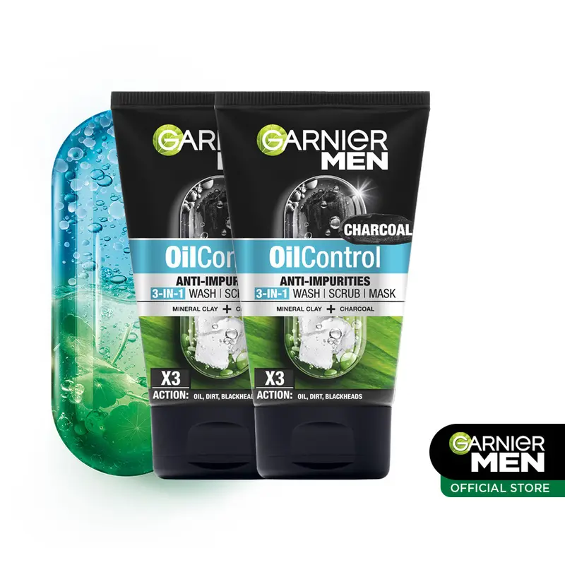 (PAKET HEMAT ISI 2) Garnier Men Oil Control 3 In 1 Charcoal Foam Skin Care - 100ml (Perawatan Kulit Wajah Berminyak) 0