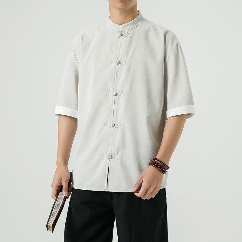 Product Introduction of Men's Shirt, Tang Suit Shirt, Chinese Style, Tai Chi Clothing, Kung Fu Clothing, Linen Thin Stand Collar Buttoned Zhongshan Suit Menswear Top chinese man red shirt chinese fashion outfit Lingerie Beige 20