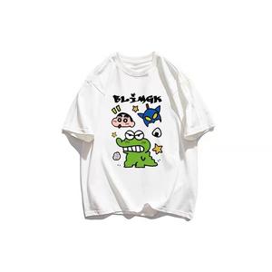 Crayon Shin-chan Korean Retro High Street Niche Cartoon Print Short Sleeve T-Shirt Loose Top Lingerie Womenswear Casual Crewneck Streetwear Summer Maternity Black