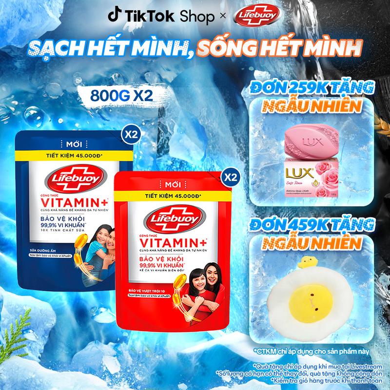 [KOL Live 2] Combo 2 Sữa Tắm Lifebuoy Công thức Vitamin+ Hỗ Trợ Bảo Vệ Vượt Trội Khỏi Vi Khuẩn Biến Đổi Túi 800G x2 [2]