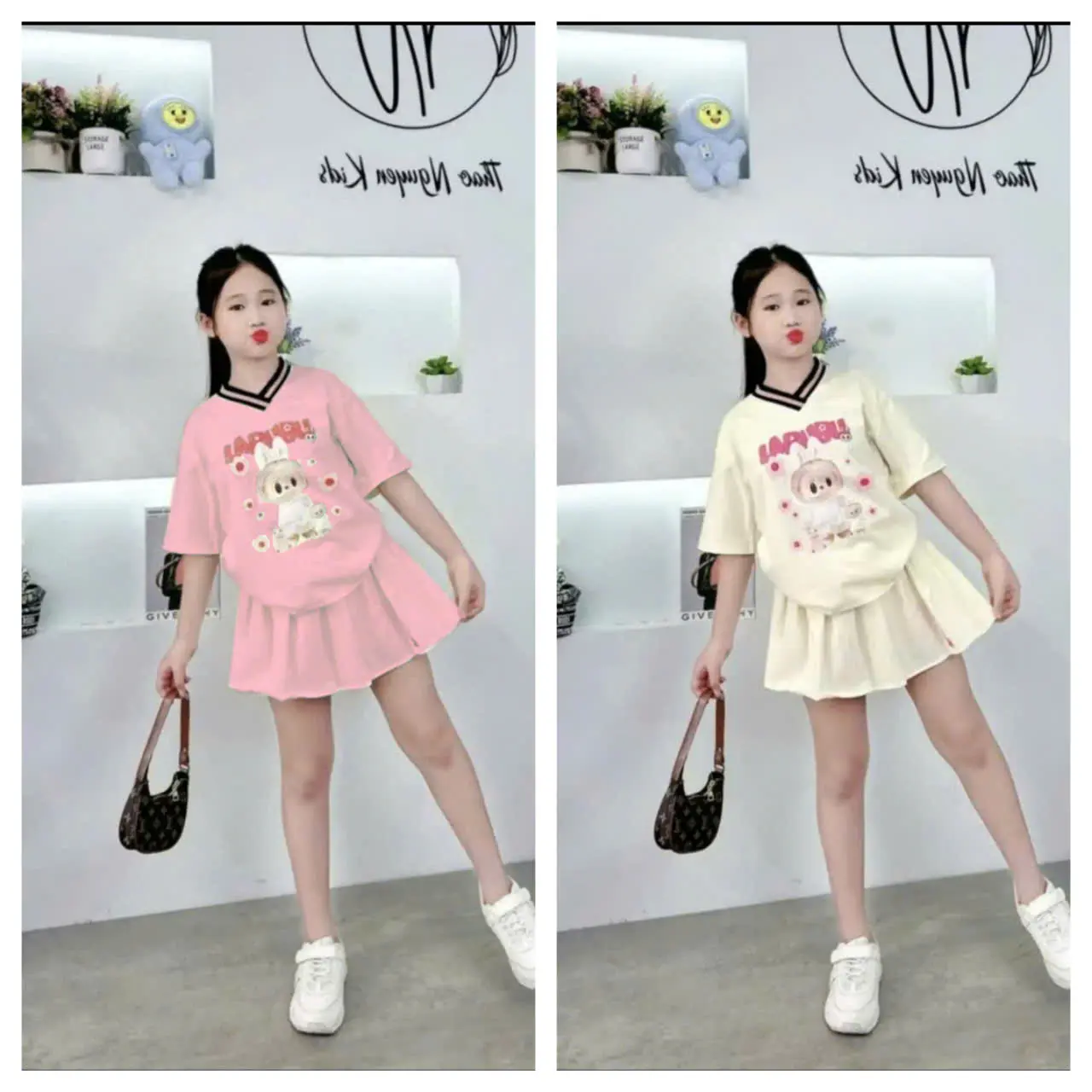 COMBO Sét váy chất cotton in hình 5D chữ LABUBU mềm mát mẫu mới nhất năm 2025