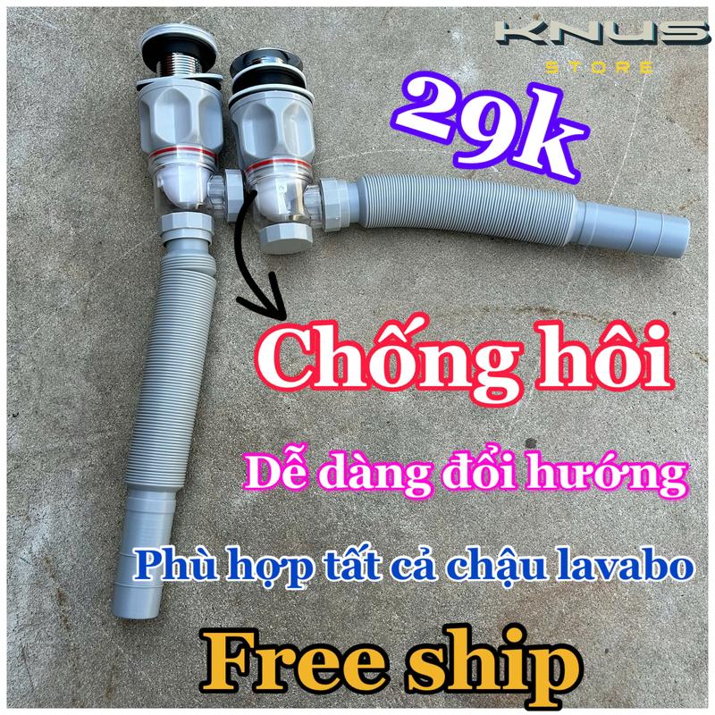 Bộ xi phông ngăn mùi hôi chậu rửa mặt đầu inox 304 KNUS đa năng (lắp ngang và dọc), bộ xã lavabo caesar bồn xiphong thoat