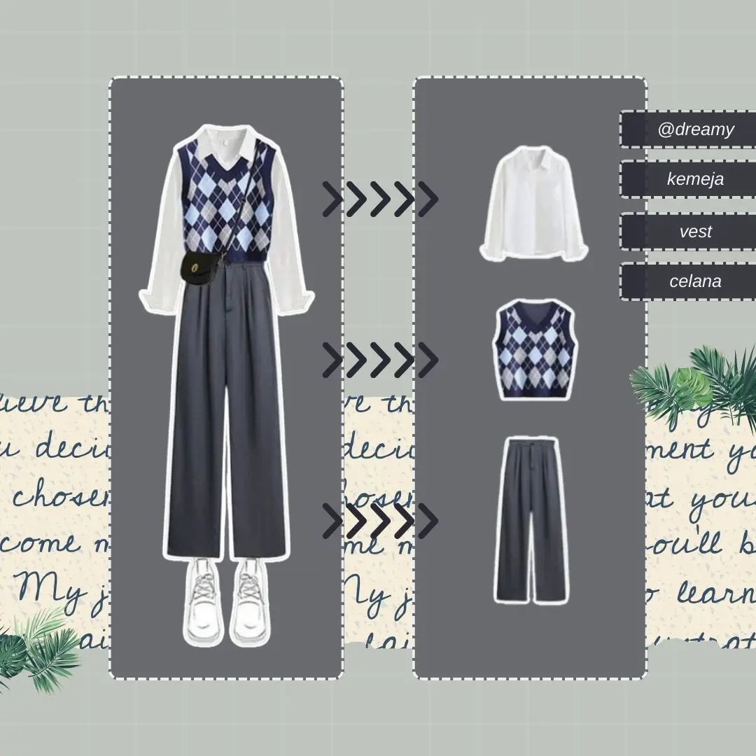 Set 12 - One Set Korean Style OOTD Korean Wanita (Vest,Kemeja,Celana) Viral Kekinian Bisa Bayar COD Outfit Casual Blue Remaja Remaja Kulot Remaja