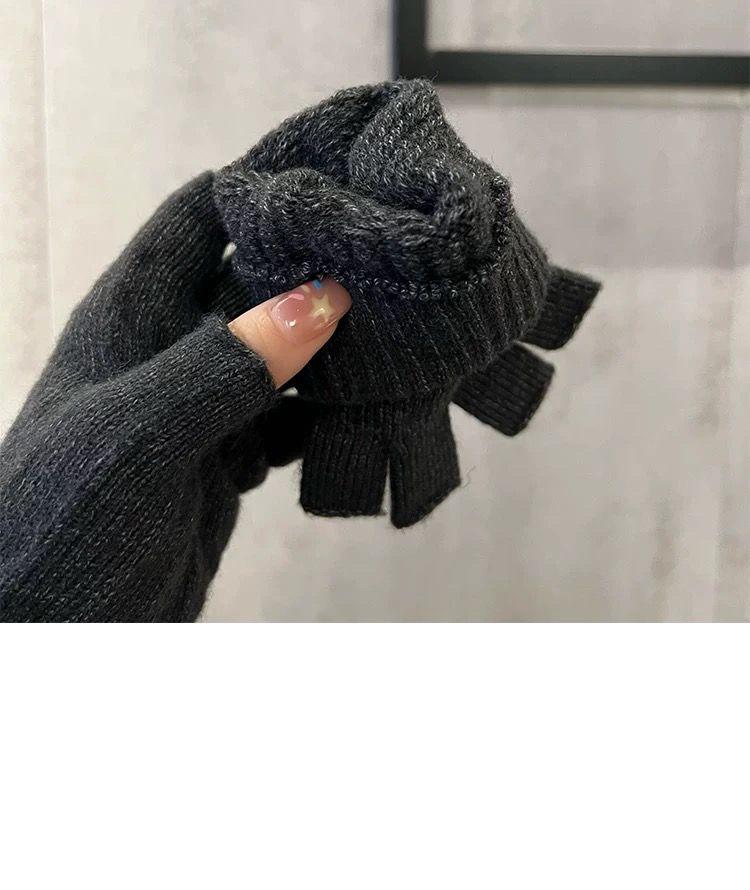 Product Introduction of 2024 Gloves Men's Open Finger Winter Half Finger Riding Student Writing Thick Wool Knitted Leaking Finger Cold-Proof Warm 11