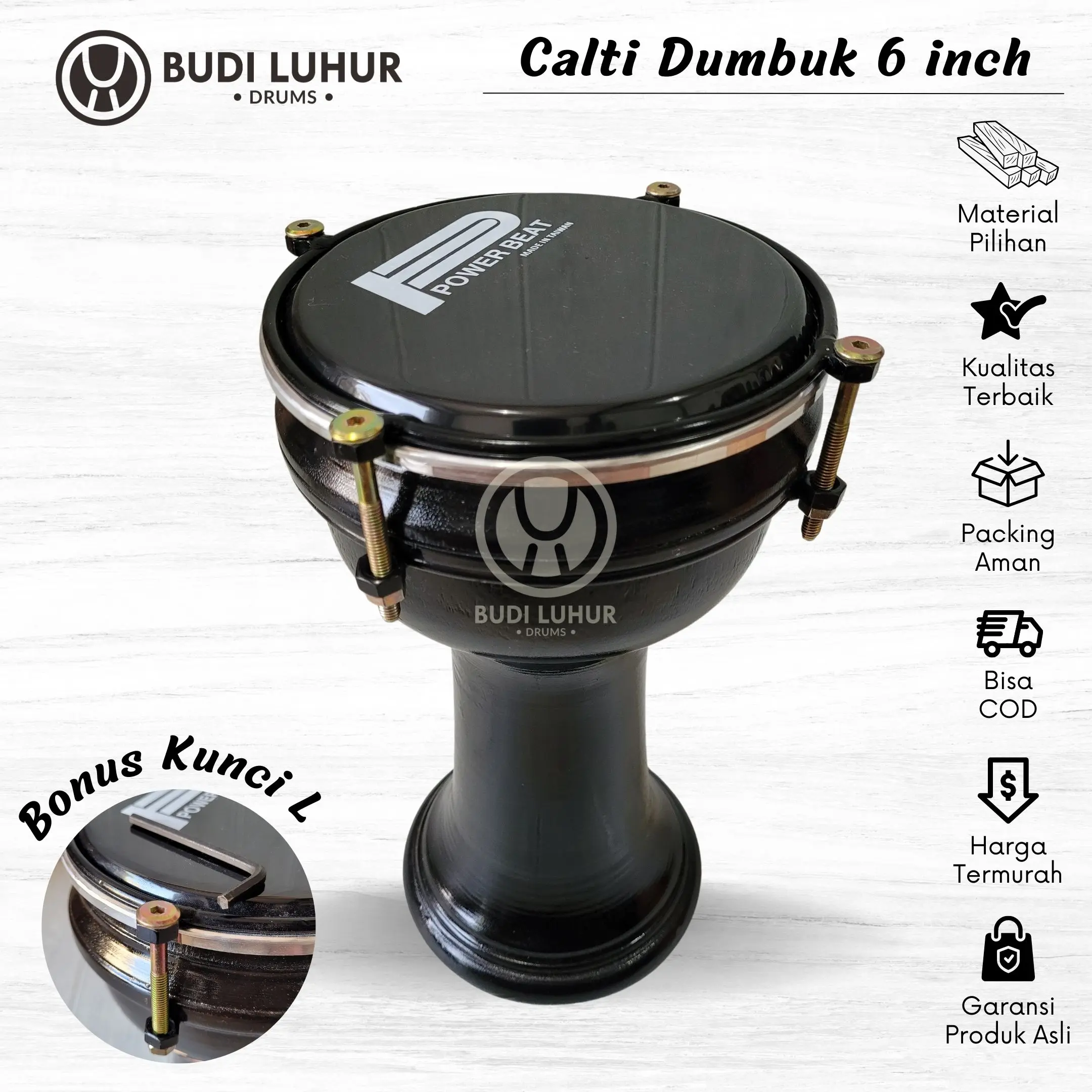 Calti Darbuka Dumbuk Anak Warna Hitam Ukuran 6 inch Termurah Kualitas Terbaik Lengkap Tas Kayu Asli