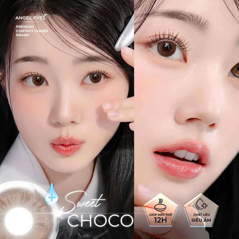 Lens nâu tự nhiên 0-8 độ Sweet Choco thương hiệu Angel Eyes, kính áp tròng nâu giãn nhẹ cho mắt thở 12h ngày thích hợp đi cho các bạn nữ đi chơi, đi làm, chụp ảnh 2