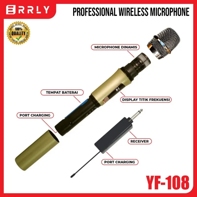 ERRLY YF-108 Mic Microphone Karaoke Profesional Wireless UHF Mic Chargeable Microfon YF108 KARAOKE KTV Charge 1