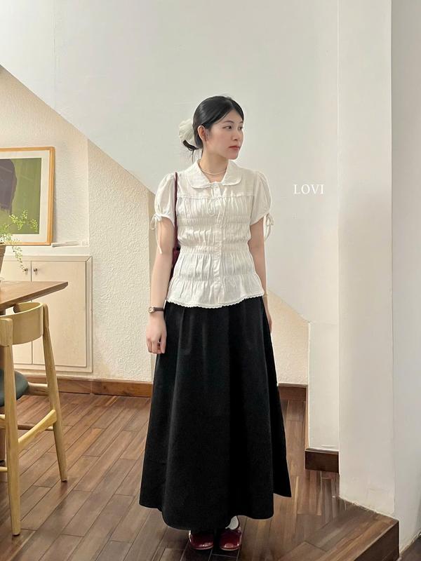 ELLA SKIRT- Chân váy xếp ly bản to dáng dài chất linen bột 2 lớp phong cách hàn nhẹ nhàng xinh xắn Nữ