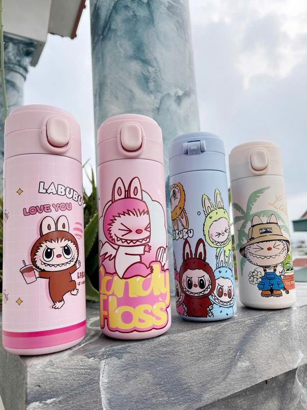 BÌNH GIỮ NHIỆT IN HỌA TIẾT LABUBU DUNG TÍCH 450ML, INOX 304 CUTE DỄ THƯƠNG, CỐC GIỮ NHIỆT HOẠT HÌNH CAO CẤP CHO BÉ YÊU MANG ĐI HỌC, ĐI CHƠI 0