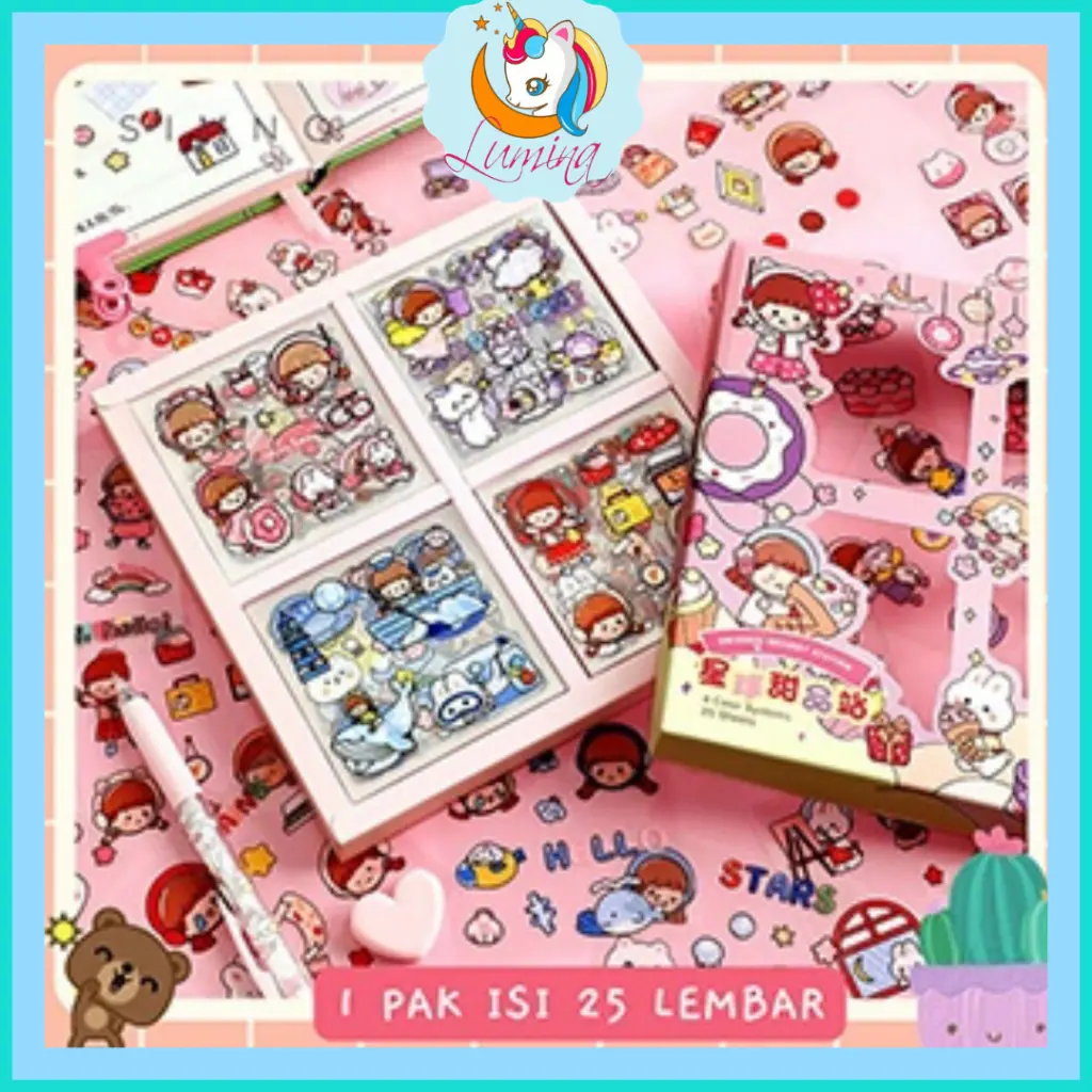 LuminaCollection Stiker 2D Tempel Lucu 1 Pak Isi 25 Lembar Planner Scrapbook Cute Aesthetic Sticker Dekorasi Design DIY Anti Air