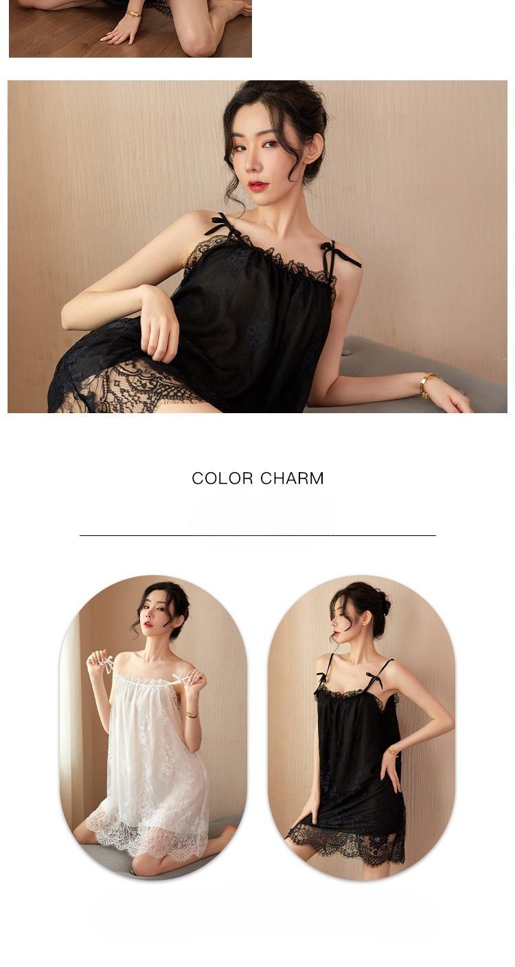 Product Introduction of New camisole lace nightgown, erotic lingerie, backless seduction, thin home wear, pajamas 3