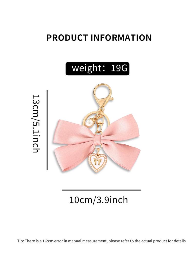 Product Introduction of Cute Bow & Heart Decor Keychain, Fashionable Keychain for Women & Girls, Trendy All-match Keychain for Birthday Gift 1