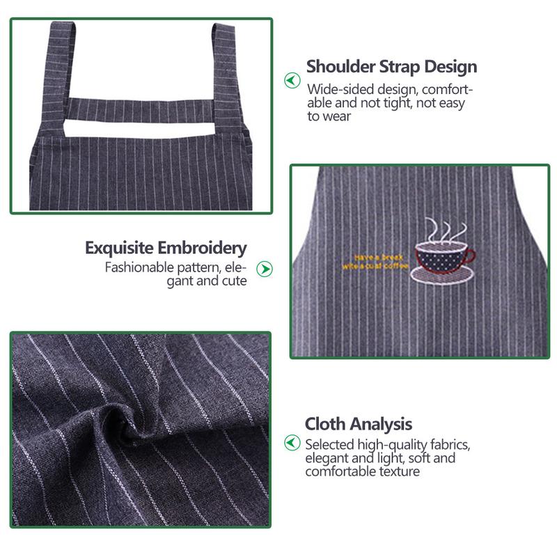 Product Introduction of CS Cute Cotton Kitchen Apron Household Oil-Proof Coffee Chef Hand Wipe Apron With Big Pocket Women Baking BBQ Accessories #434354 54