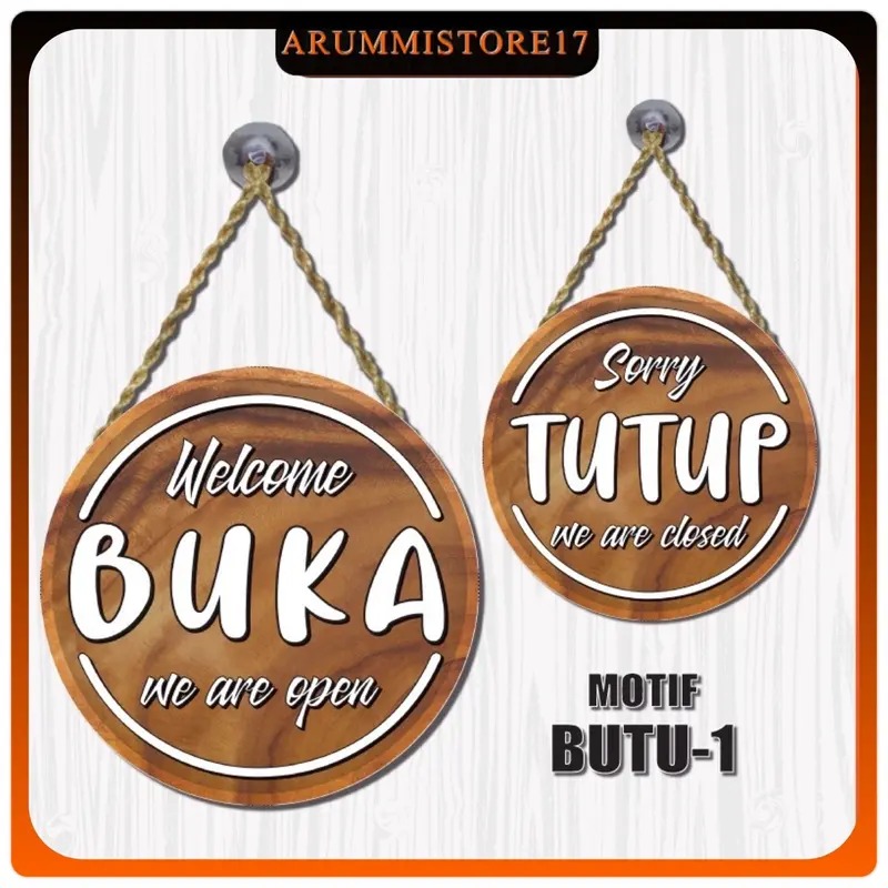 Papan Gantung Bolak Balik Buka Tutup Toko Open Close Sign Bentuk Bulat 0
