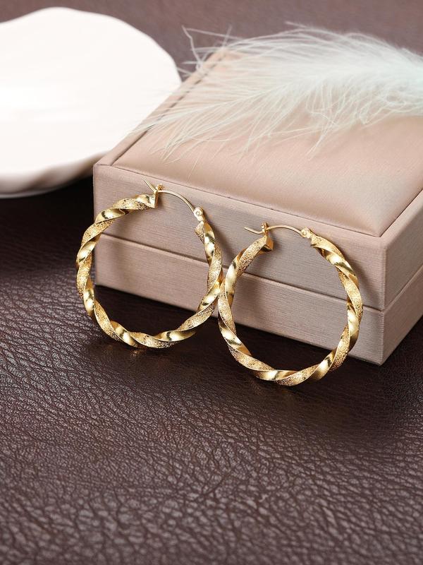 Women's Elegant Texture Metal Hoop Earrings, Gorgeous Trendy Hoop Earrings, Fashionable Vintage Jewelry As Birthday Gift 5