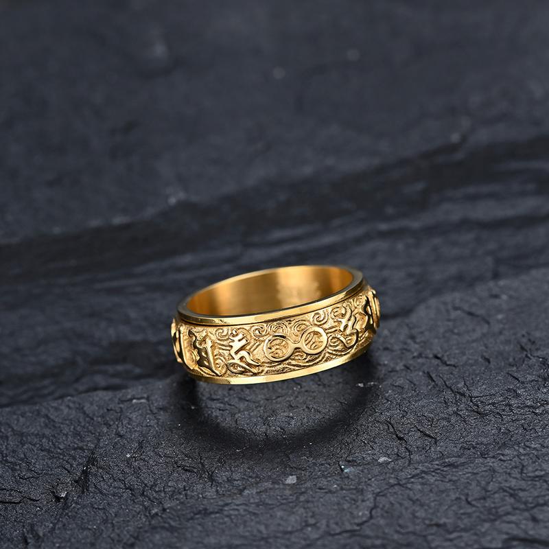 Product Introduction of Buddha Sutra Text Six Words Of Truth Titanium Steel Ring Men And Women With The Same Style Can Be Rotated Lotus Auspicious Cloud Pattern Index Finger Ring 5