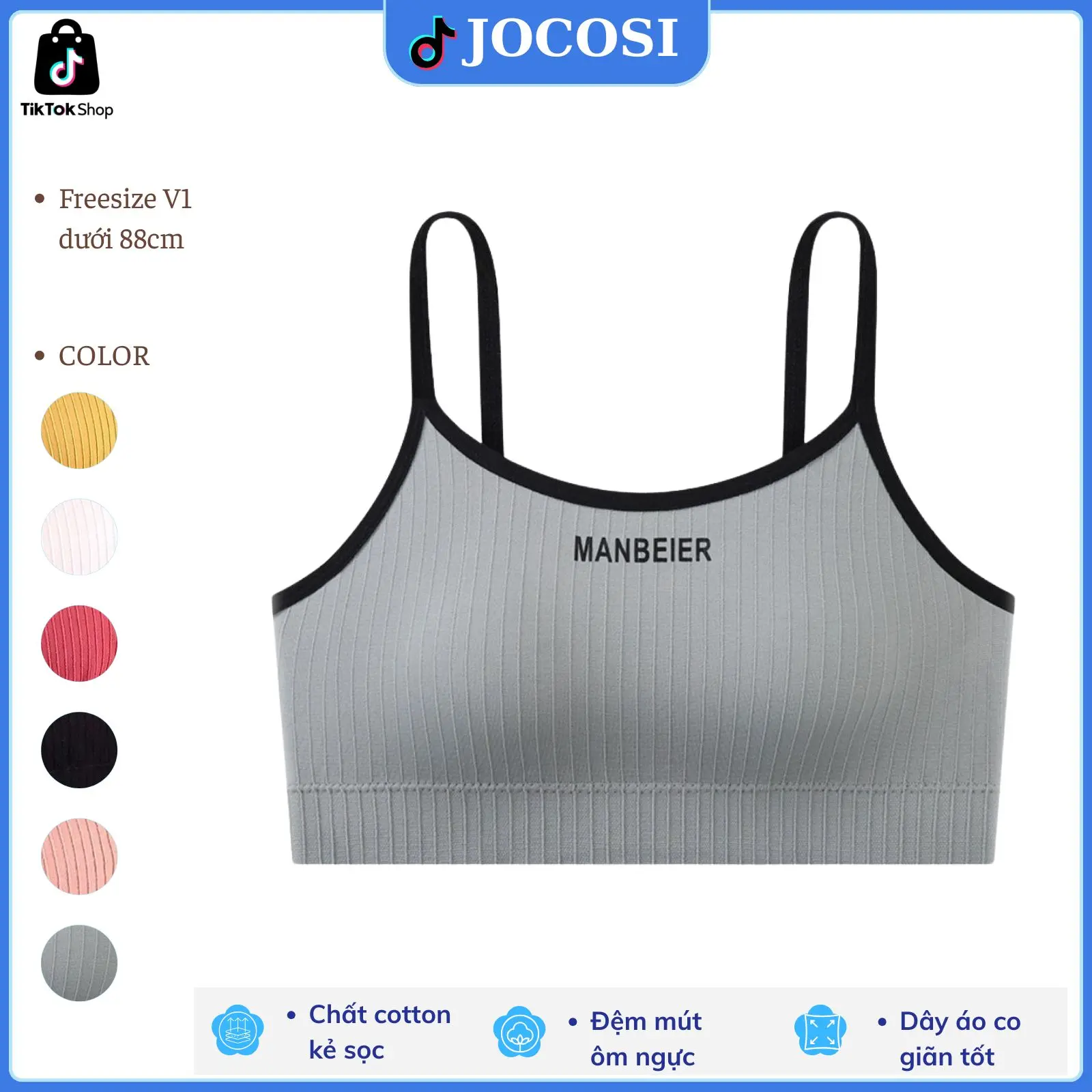 Áo bra 2 dây nữ thể thao Sport tập gym, áo lót Thun không gọng mút mỏng in chữ cá tính JOCOSI B536 Top Tập Thể Dục nội  y  nữ