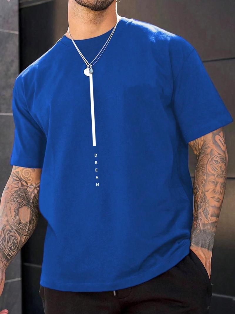 Product Introduction of Men's Letter Print Round Neck Tee, Summer Clothes, Regular Fit Casual Short Sleeve Crew Neck T-Shirt for Summer, Fashion Men's Top for Daily Wear 10