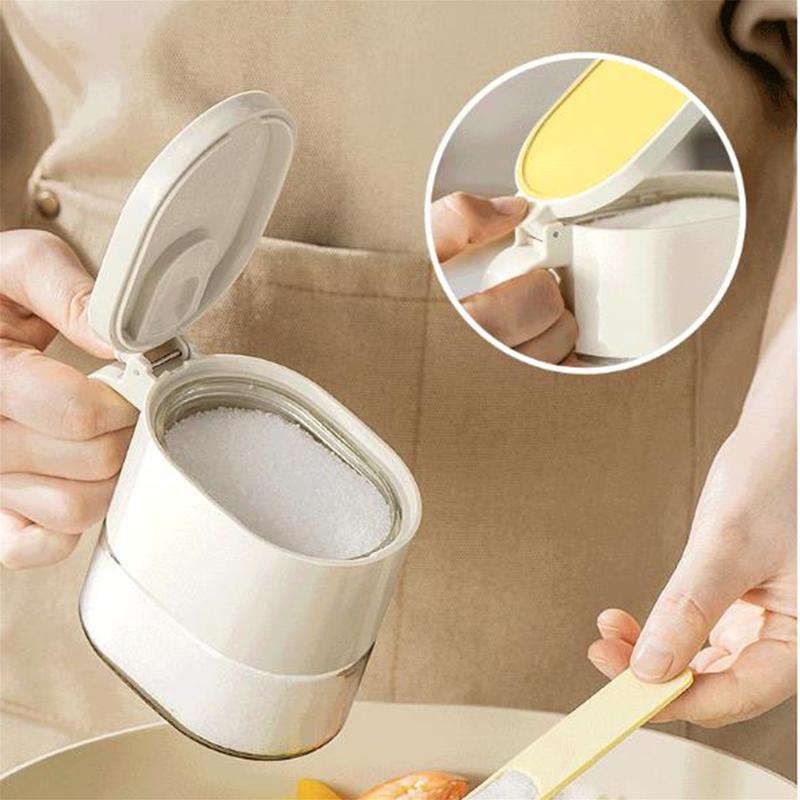 Magnetic Condiment Jar Spice Container, Sugar and Salt Container Seasoning Box with Spoon & Dustproof Lid 2