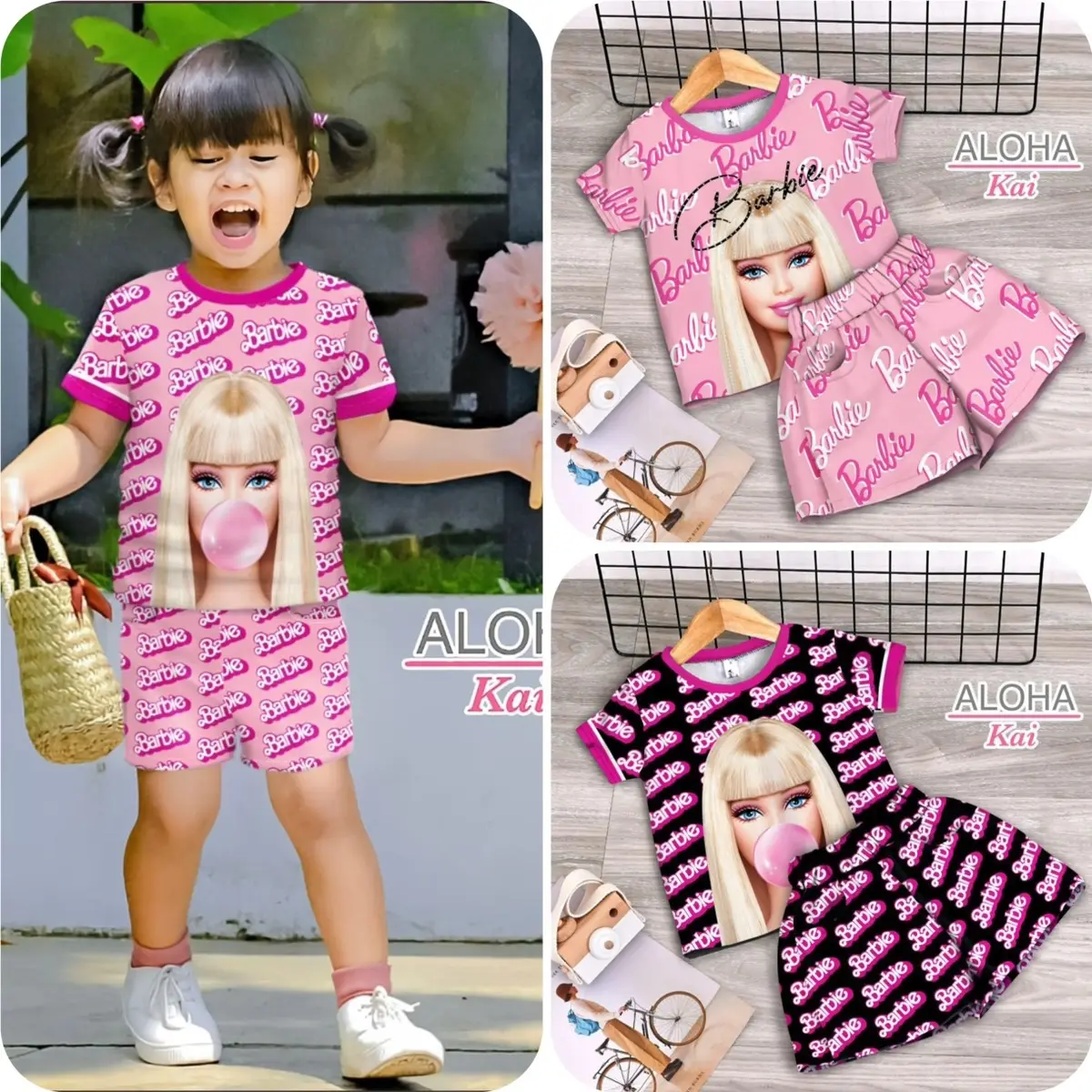 SETELAN BARBIE ANAK PEREMPUAN FULL MOTIF PRINTING IMPORT ALOHA KAI 1-6TH