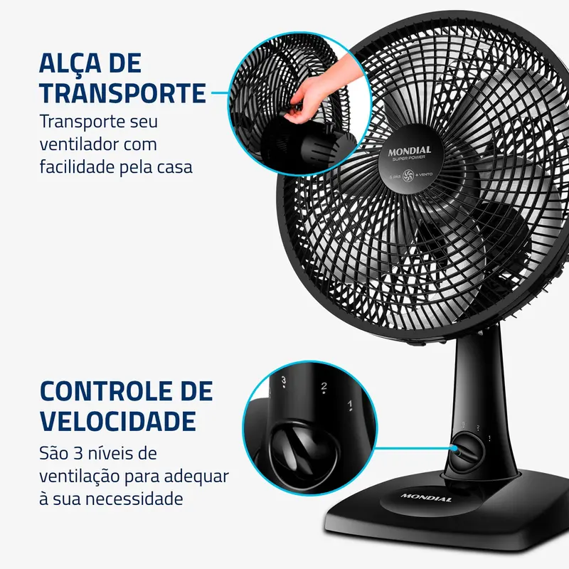 Ventilador Mondial 30cm Super Power Vsp-30-B 60W 3 Velocidades - 7