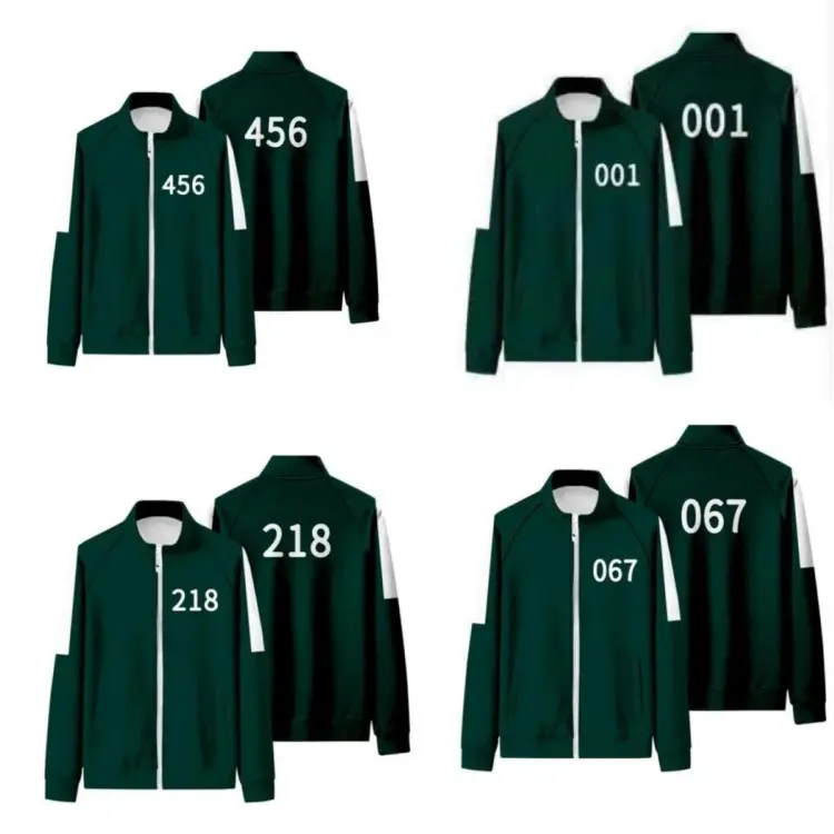 [Uhome]Childs & Adults Squid Game Costume Seazon 1st Tracksuits Cosplay Outfit Coat Jackets Unisex Top Halloween Cosplay Christmas Party Dark Green