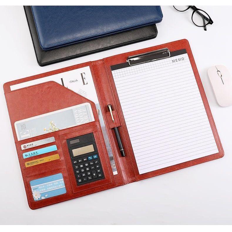  Bìa Trình Ký Chất Liệu Da Kích Thước 245x323mm Bìa File Bảng Kẹp Tài Liệu Văn Phòng Cao Cấp Kẹp Đôi Có Lỗ Cài Bút & Ngăn Card Visit 