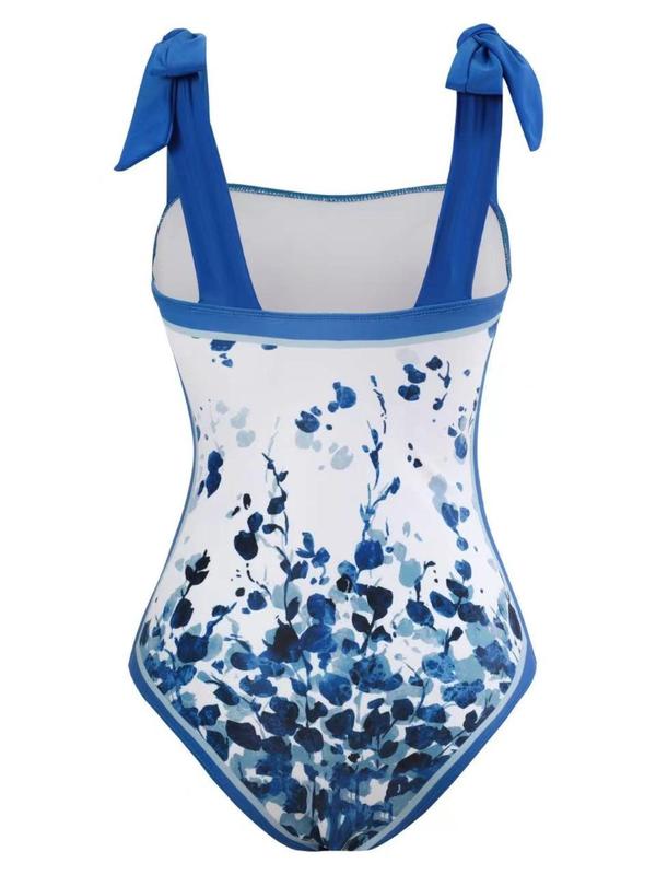 Women's All Over Print Knot Swimsuit Set, Boho Wrap Skirt & Sleeveless Bodysuit, Chic Swimwear For Beach Vacation, Bikini Sets, Ladies Summer Clothes 7