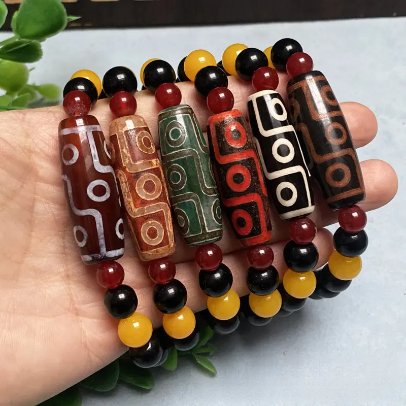 Bracelet Men's and Women's Three-Eye Nine-Eye Barrel Beads Retro Single Ring Bracelet Live Streaming Welfare Gift
