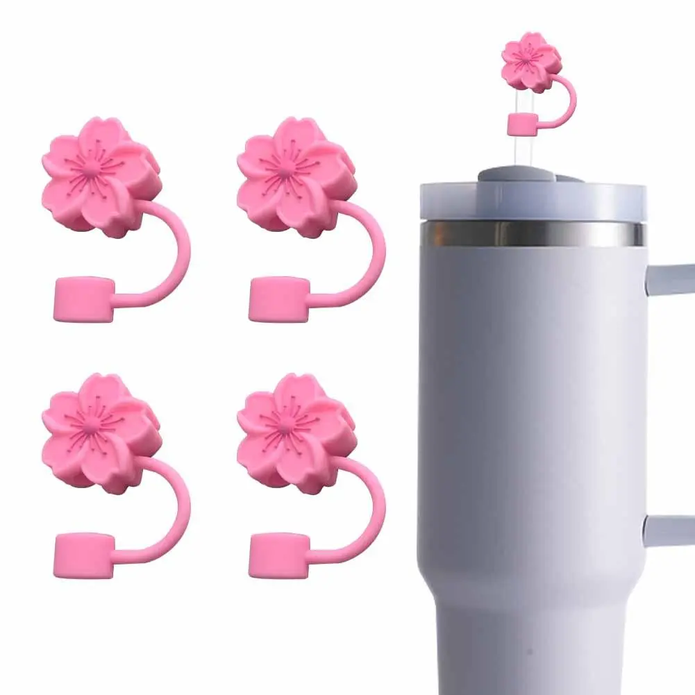 1/4Pcs Cherry Blossom Straw Cover Cap For Stanley Cup,Silicone Straw Topper 10Mm 0.4In
