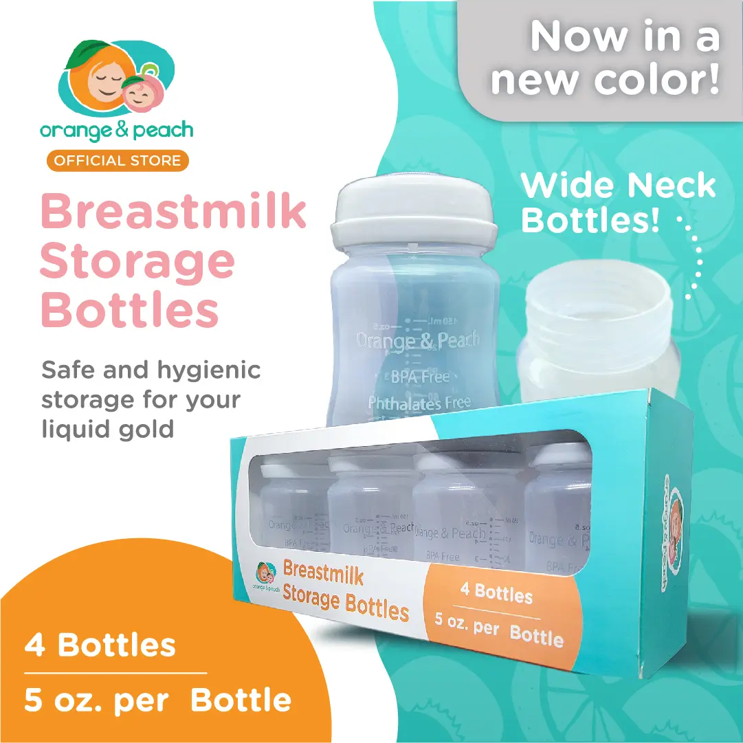 Orange and Peach Breastmilk Storage Bottles Milk Container Wide Neck (Box of 4)
