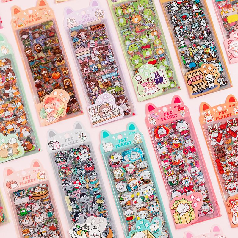 10 Sheets Kawaii Cartoon Pet Planet Series Stickers Journal Scrapbook Decor DIY Stickers 8