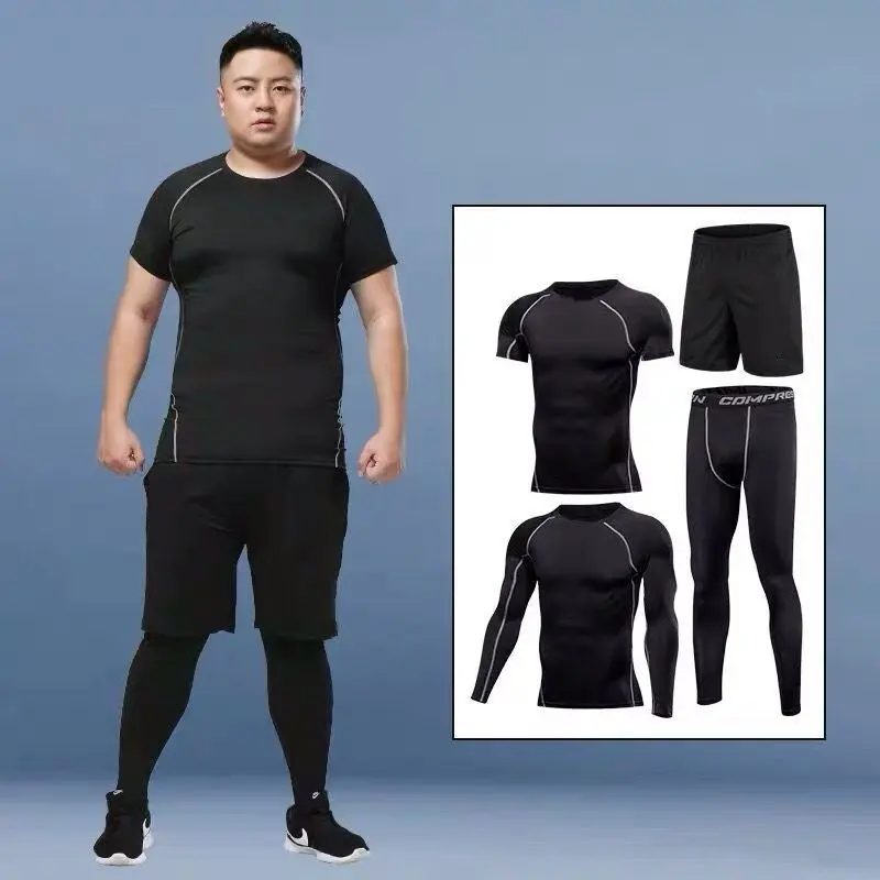 New 1 Pieces Swimming Suit Men Sports Top Shorts + Pants Long Sleeve Plus Size Polyester Plain Elastic Swimwear