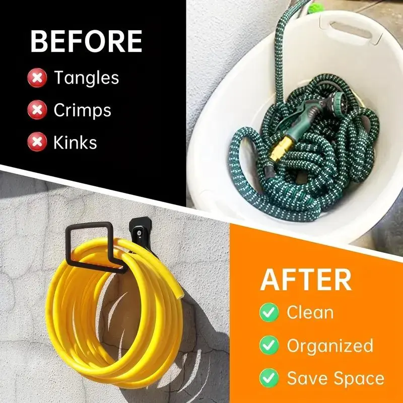 Garden Hose Holder, Wall Mounted Hose Hanger with 2 Screws, Expandable Hose Rack for Outdoor Use, Water Hose Extension Hook, Modern 6