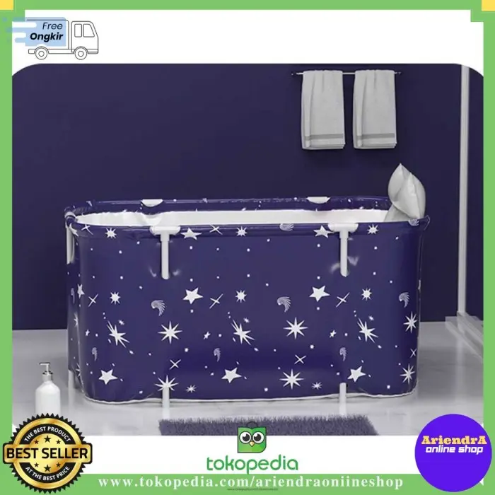 Kolam Bak Mandi SPA Dewasa Lipat Portable Ukuran 140x55x50cm - Biru