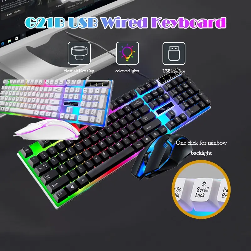 T350 Gaming Keyboard and Mouse Bundle Led Keyboard Mouse USB Wired Keyboard and Mouse for Computer Keyboard for Laptop